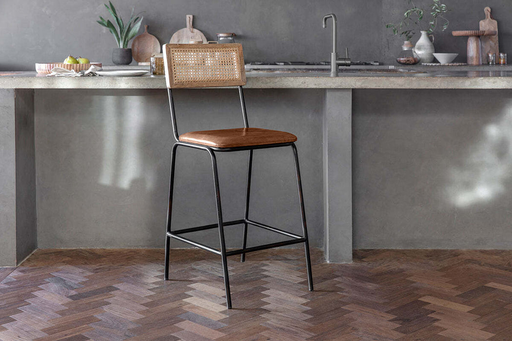 Iswa Leather Cane Counter Chair