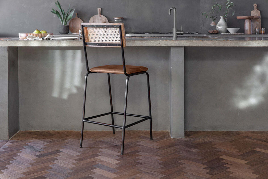 Iswa Leather Cane Counter Chair