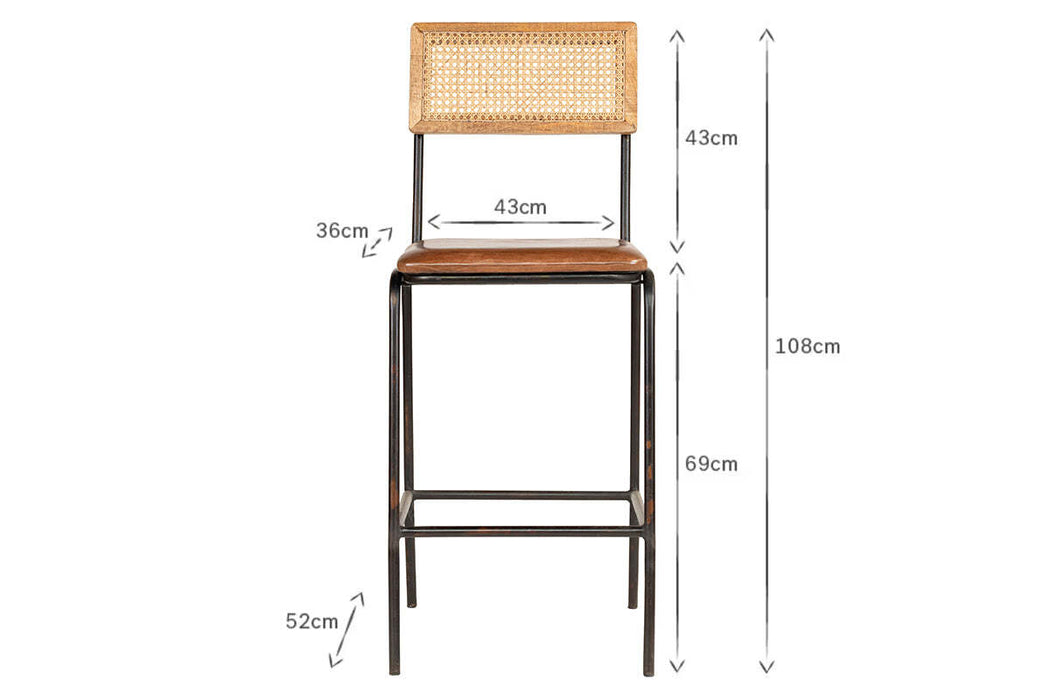 Iswa Leather Cane Counter Chair