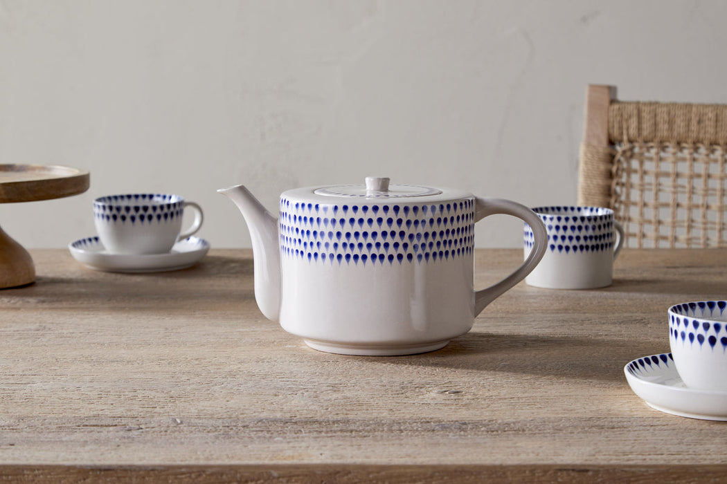 Indigo Drop 4 Person Teapot Cream Indigo