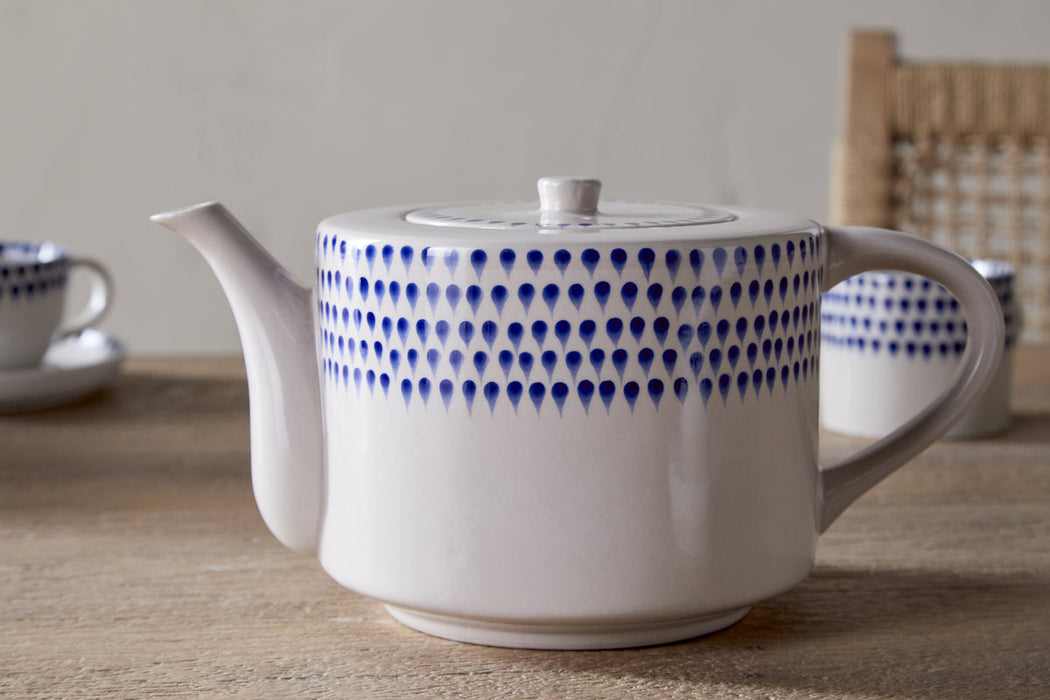 Indigo Drop 4 Person Teapot Cream Indigo