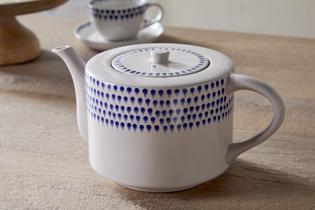 Indigo Drop 4 Person Teapot Cream Indigo