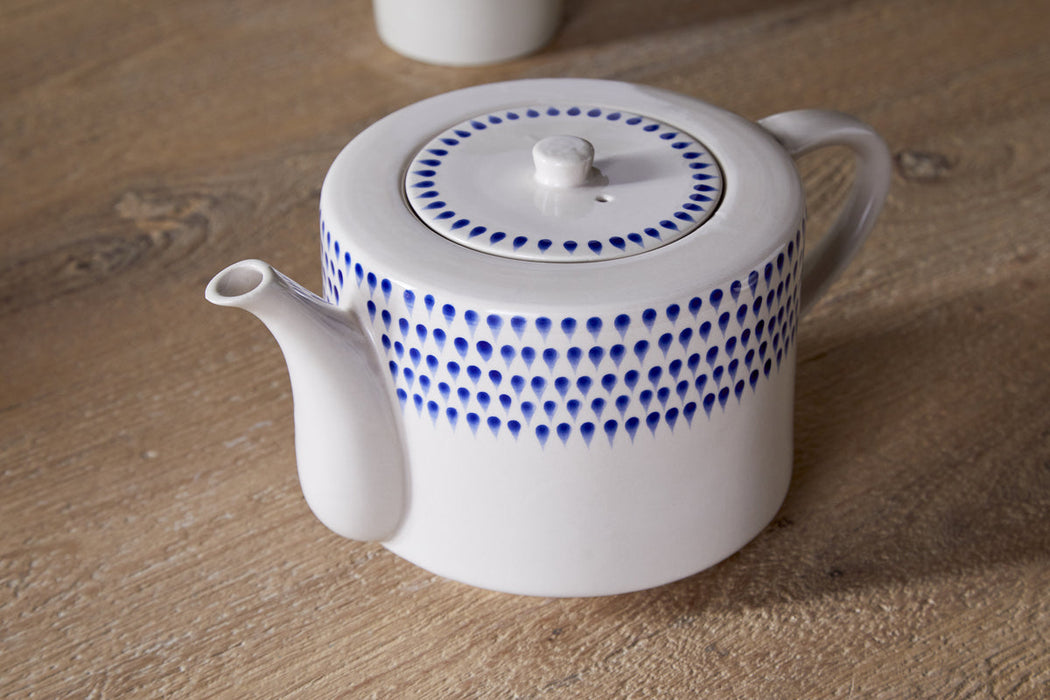 Indigo Drop 4 Person Teapot Cream Indigo