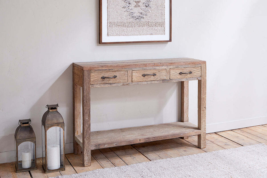 Ibo Reclaimed Wood 3 Drawer Console Table Natural