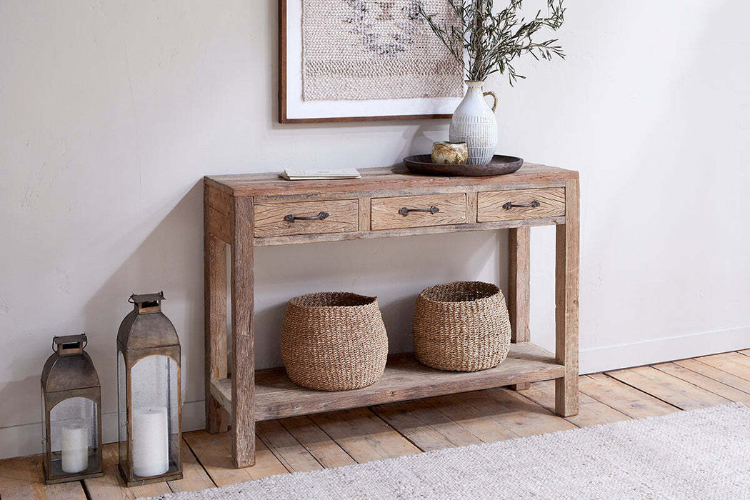 Ibo Reclaimed Wood 3 Drawer Console Table Natural