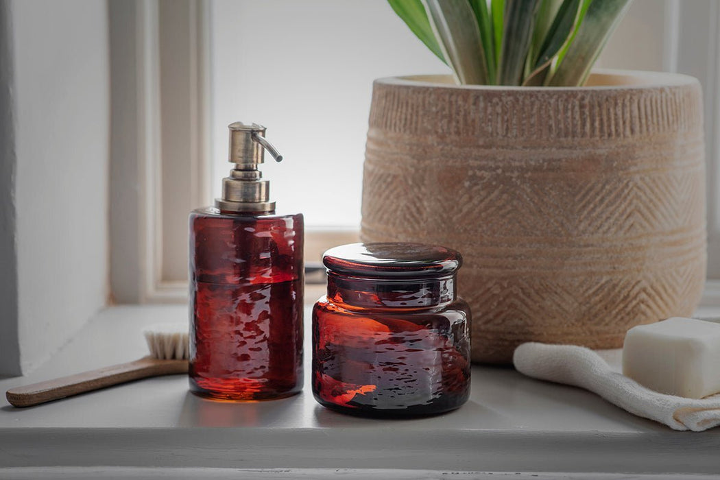 Ilcoso Recycled Hammered Glass Soap Dispenser Amber