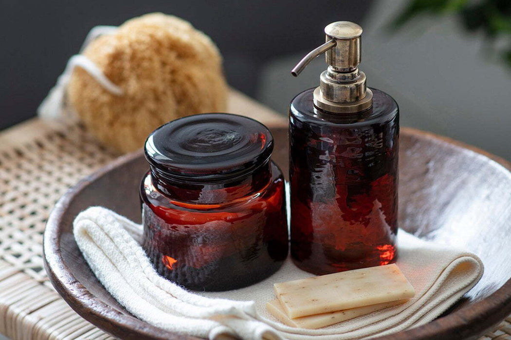 Ilcoso Recycled Hammered Glass Soap Dispenser Amber