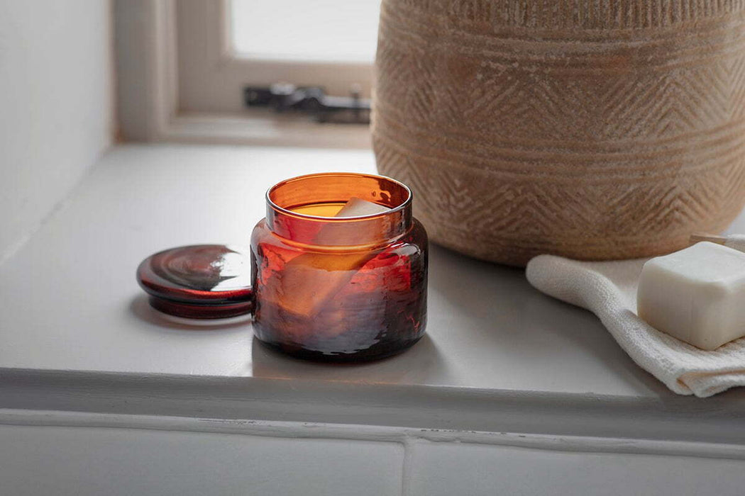 Ilcoso Recycled Hammered Glass Storage Pot Amber