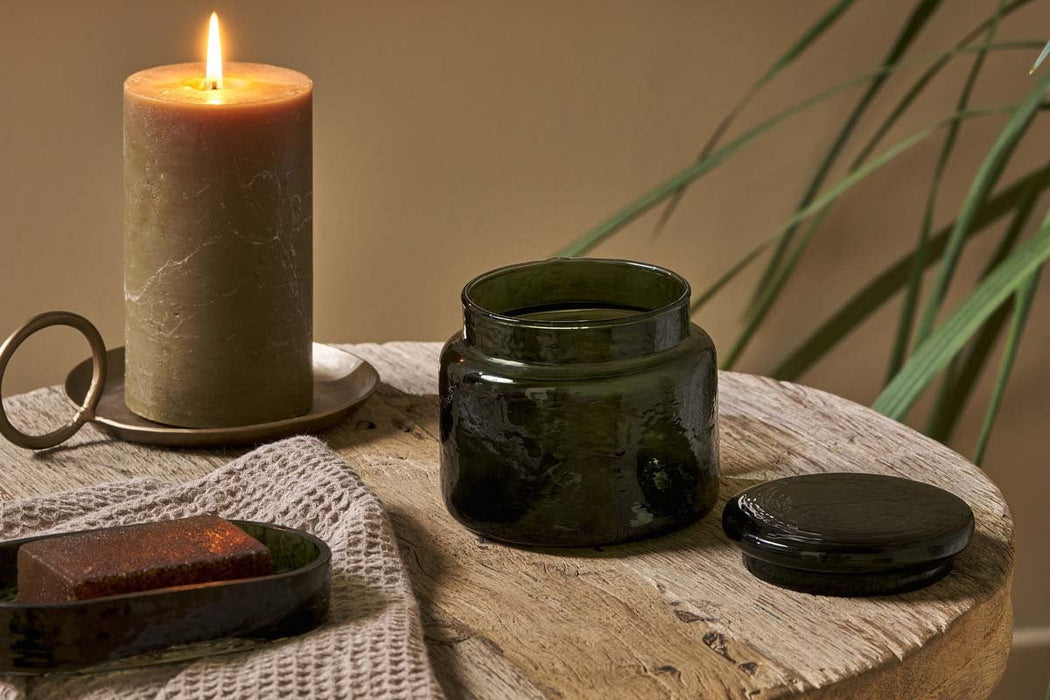 Ilcoso Recycled Hammered Glass Storage Pot Green