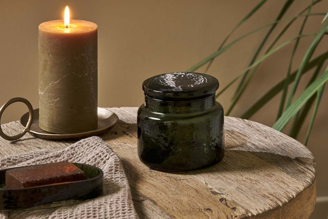 Ilcoso Recycled Hammered Glass Storage Pot Green