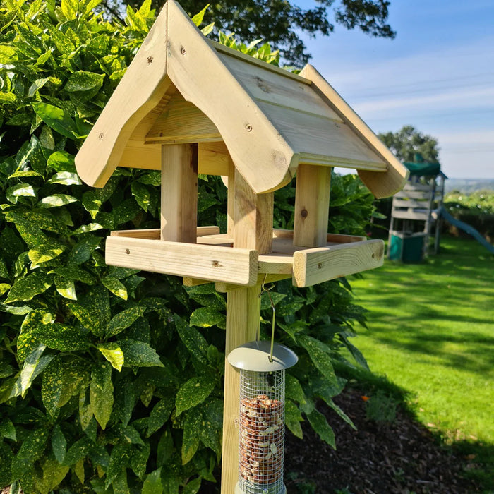 Handmade Wooden Bird Table Redwood Garden Bird Feeder