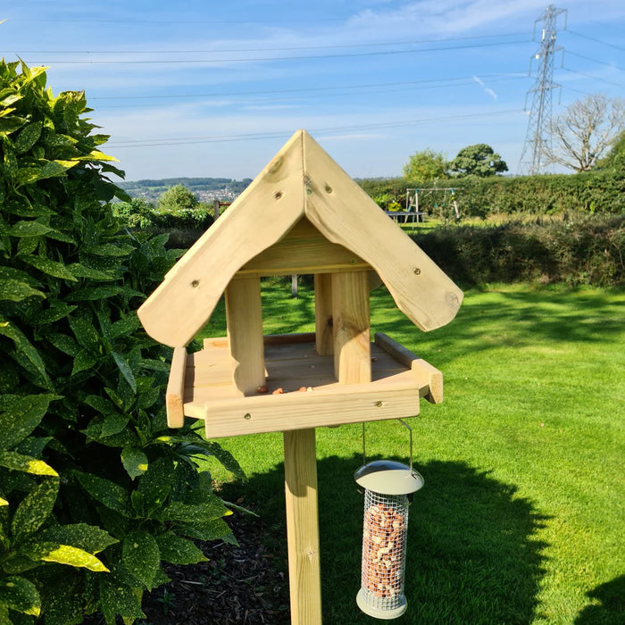 Handmade Wooden Bird Table Redwood Garden Bird Feeder