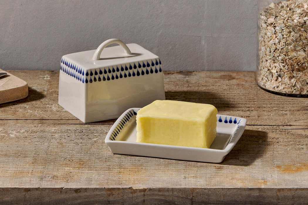 Indigo Drop Butter Dish Cream Indigo