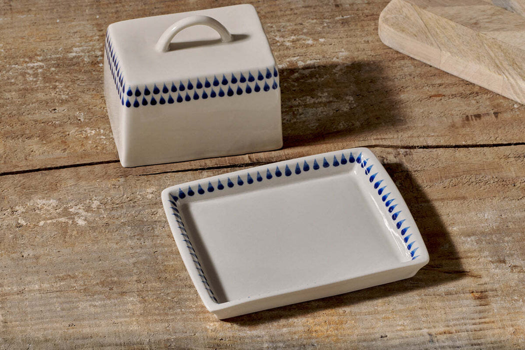 Indigo Drop Butter Dish Cream Indigo