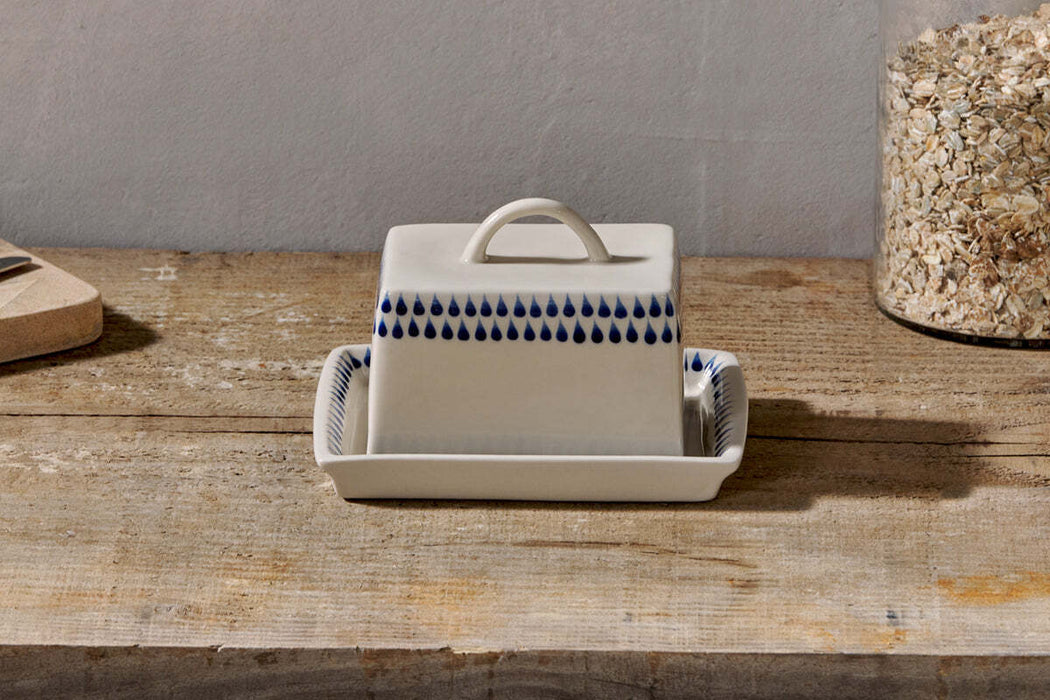 Indigo Drop Butter Dish Cream Indigo