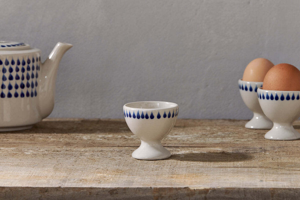 Indigo Drop Egg Cups Cream Indigo Set Of 2