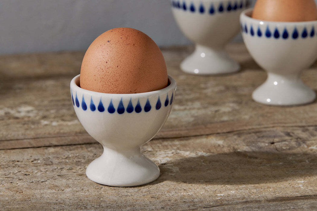Indigo Drop Egg Cups Cream Indigo Set Of 2