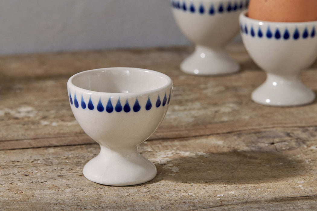 Indigo Drop Egg Cups Cream Indigo Set Of 2