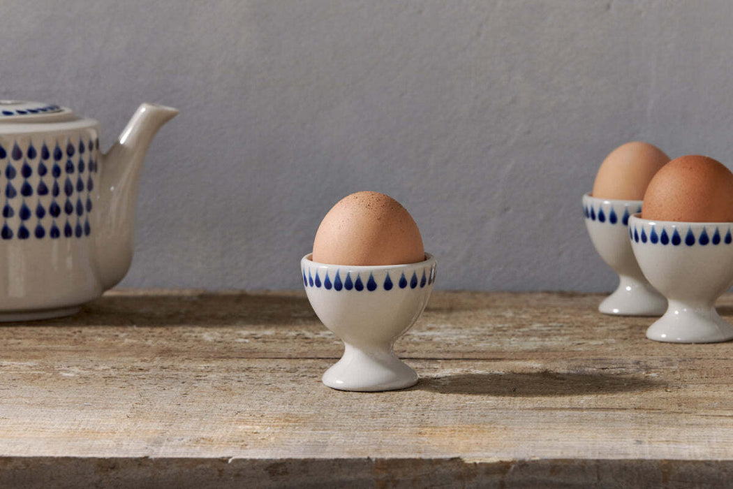 Indigo Drop Egg Cups Cream Indigo Set Of 2