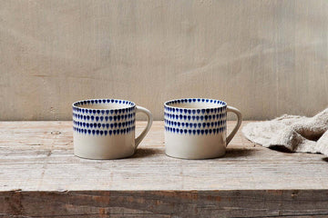 Indigo Drop Mug - Cream & Indigo - Small (Set of 2)