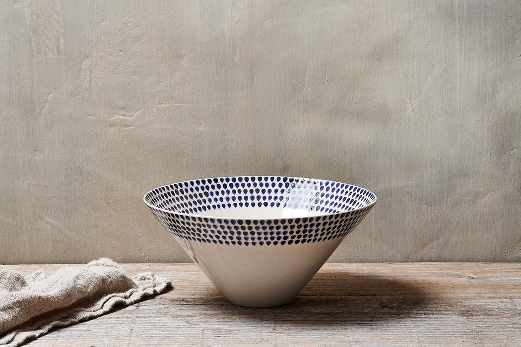 Indigo Drop Serving Bowl Cream Indigo Large