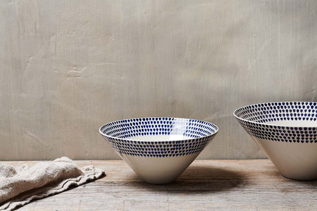 Indigo Drop Serving Bowl Cream Indigo Medium