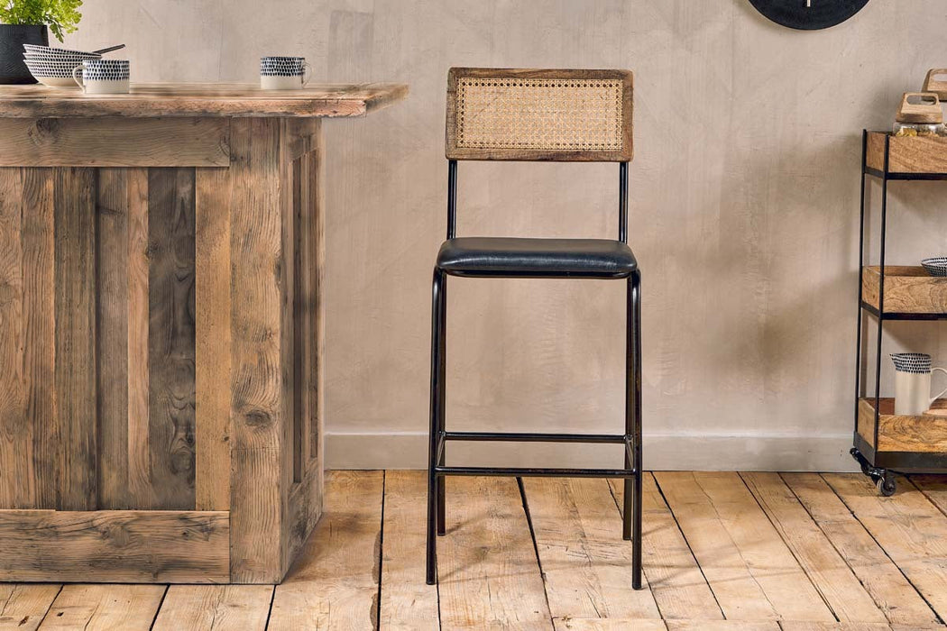 Iswa Leather Cane Counter Chair Aged Black