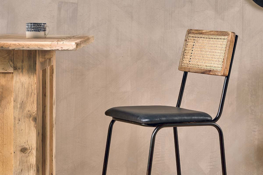 Iswa Leather Cane Counter Chair Aged Black