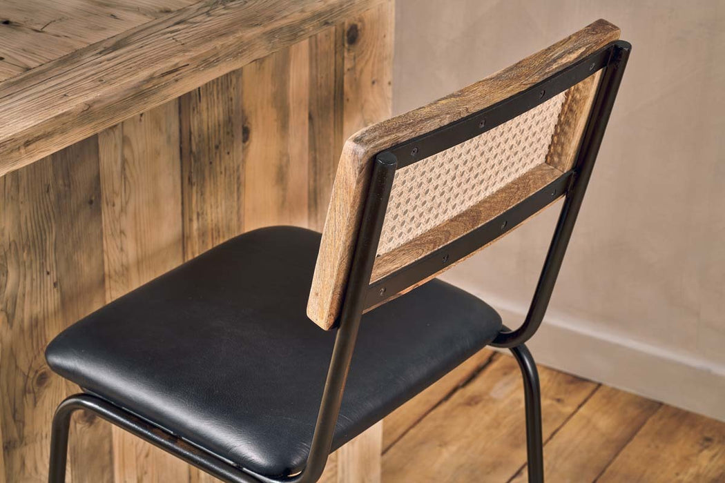 Iswa Leather Cane Counter Chair Aged Black