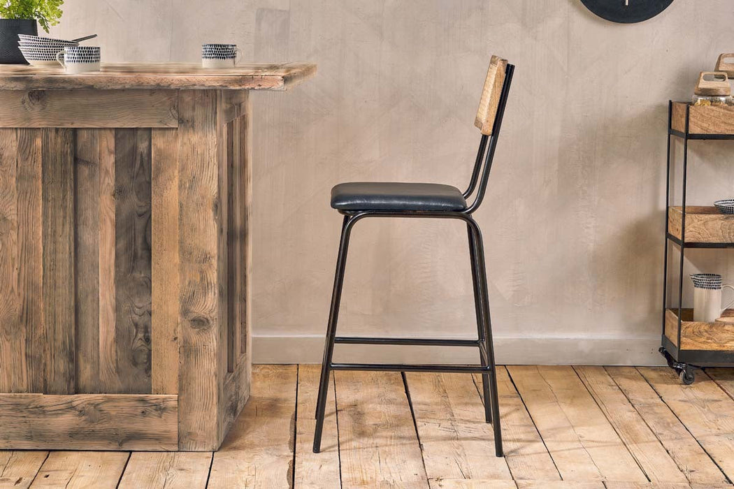 Iswa Leather Cane Counter Chair Aged Black