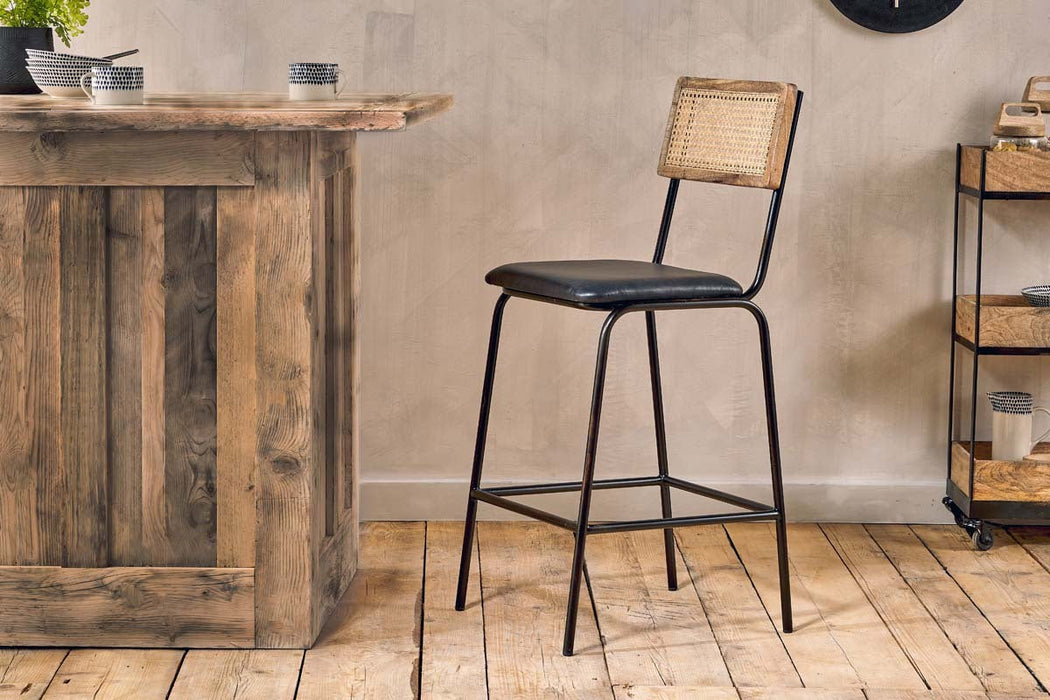 Iswa Leather Cane Counter Chair Aged Black