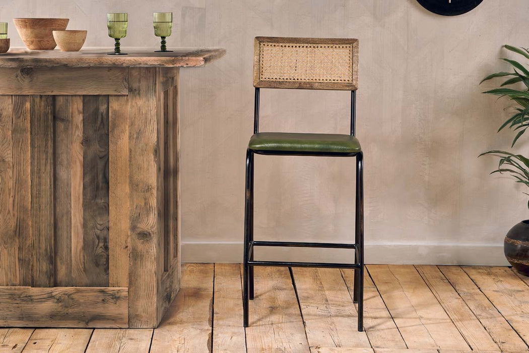 Iswa Leather Cane Counter Chair Rich Green