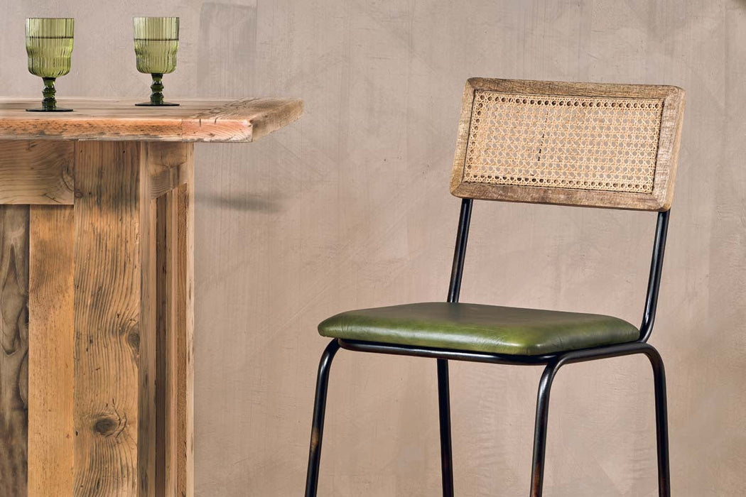 Iswa Leather Cane Counter Chair Rich Green