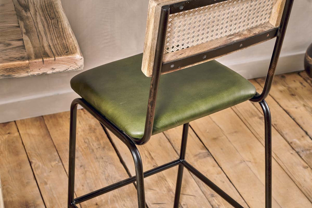 Iswa Leather Cane Counter Chair Rich Green