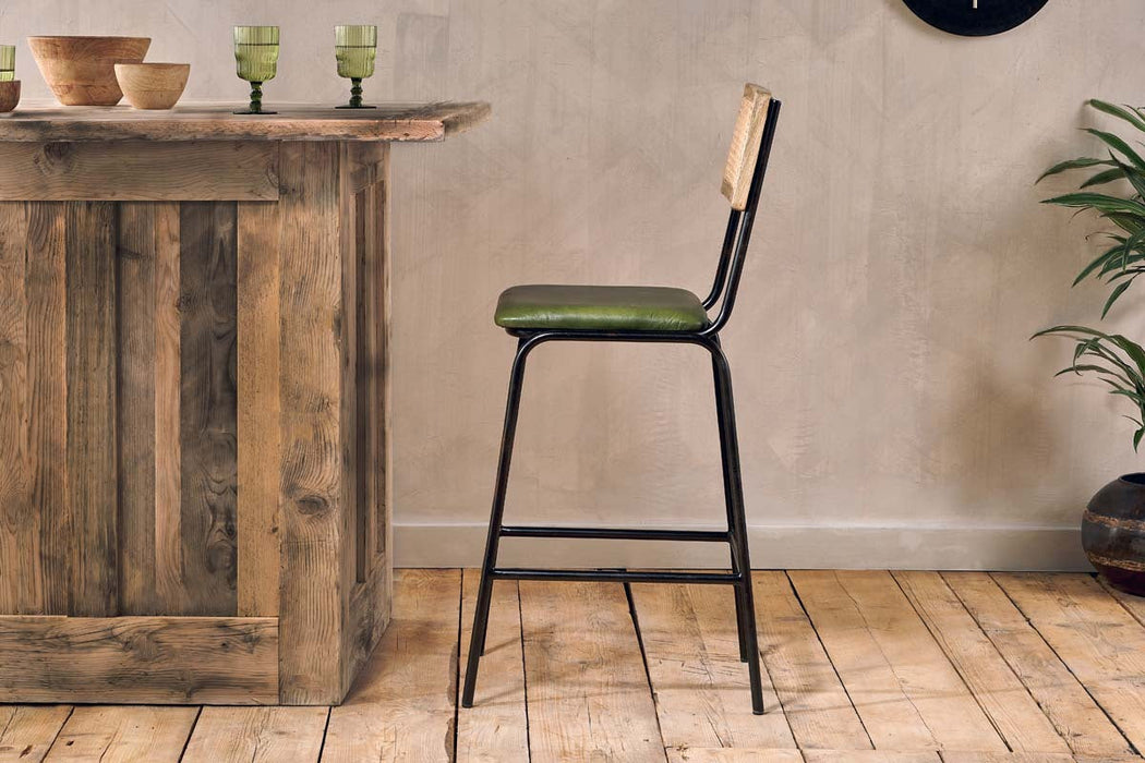 Iswa Leather Cane Counter Chair Rich Green