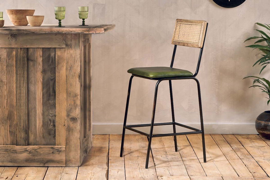 Iswa Leather Cane Counter Chair Rich Green