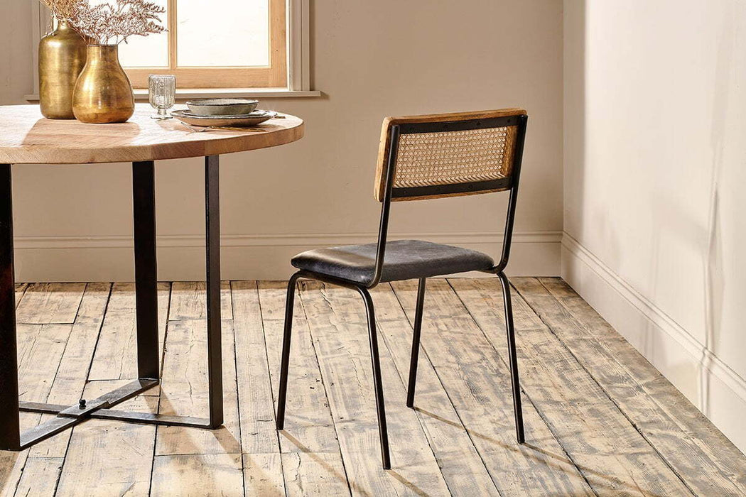 Iswa Leather Cane Dining Chair Black
