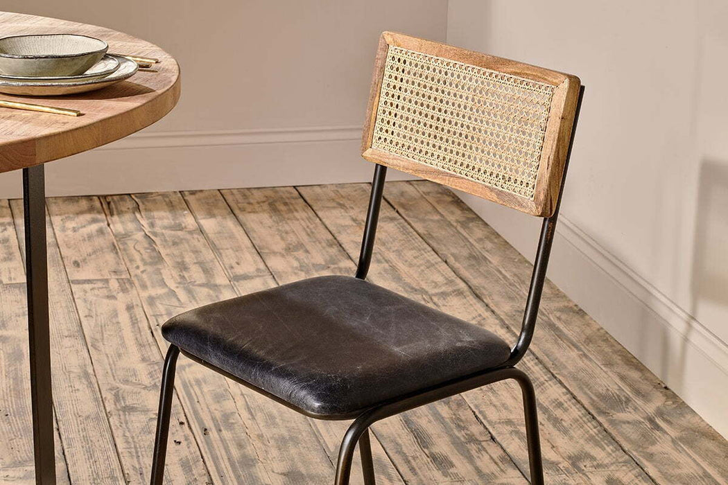 Iswa Leather Cane Dining Chair Black
