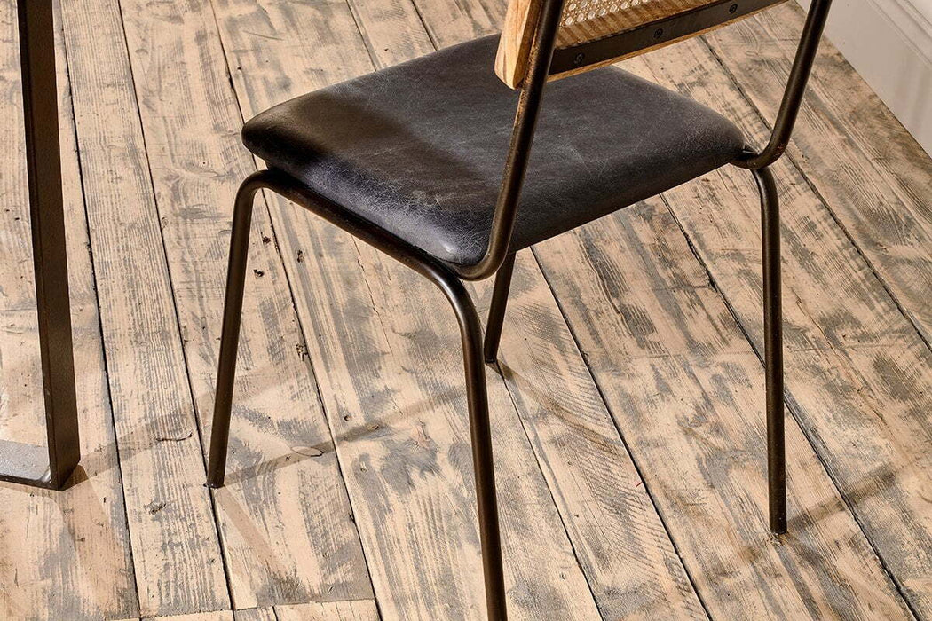 Iswa Leather Cane Dining Chair Black