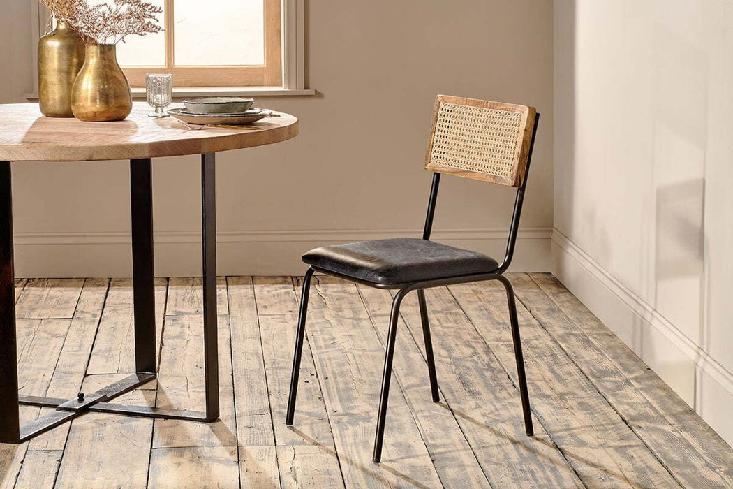 Iswa Leather Cane Dining Chair Black