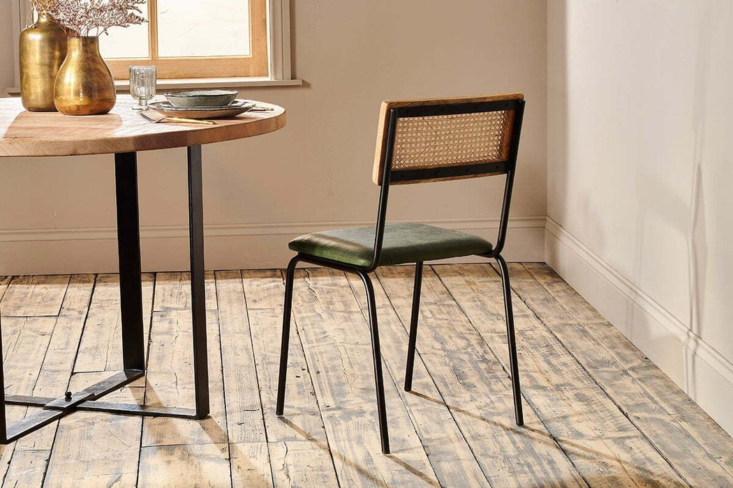 Iswa Leather Cane Dining Chair Green