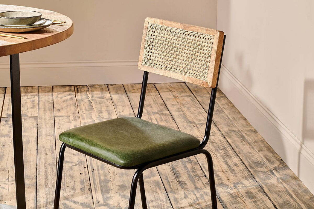 Iswa Leather Cane Dining Chair Green