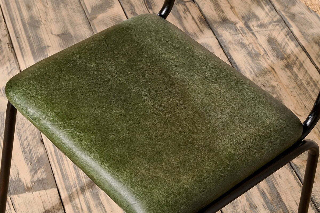Iswa Leather Cane Dining Chair Green