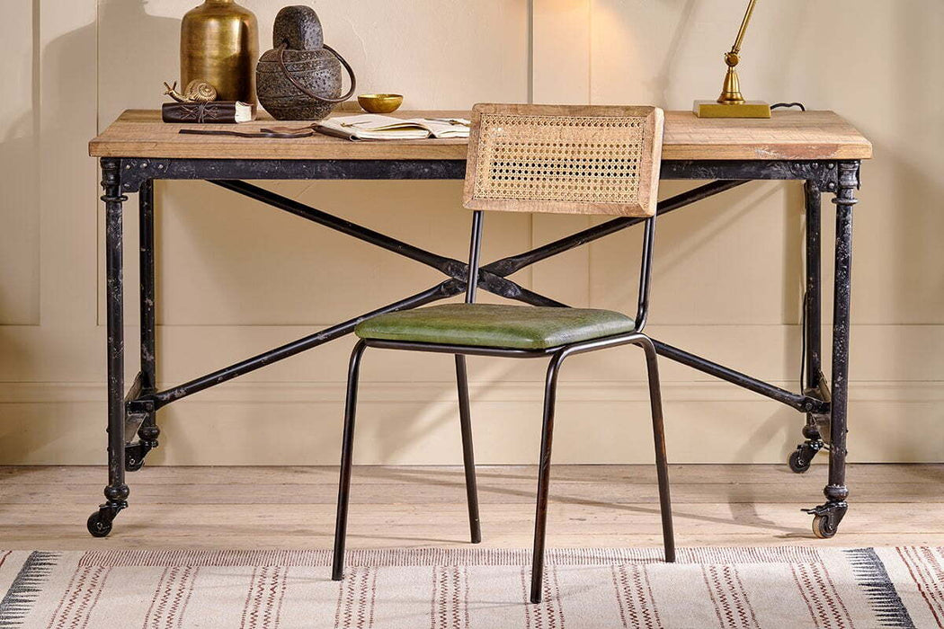 Iswa Leather & Cane Dining Chair - Green