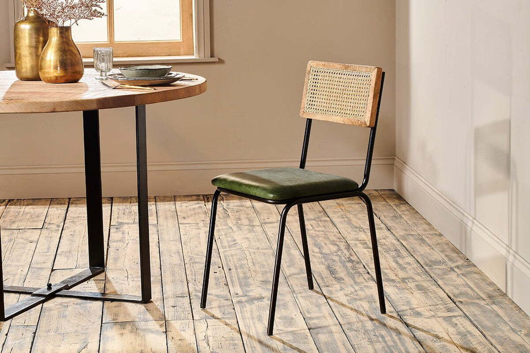 Iswa Leather Cane Dining Chair Green
