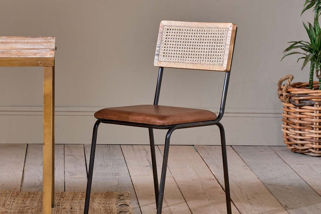 Iswa Leather Cane Dining Chair Tan