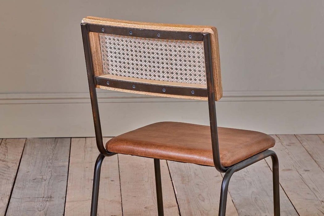 Iswa Leather Cane Dining Chair Tan