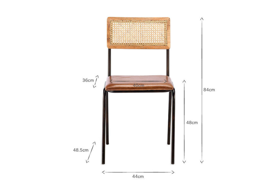 Iswa Leather Cane Dining Chair Tan