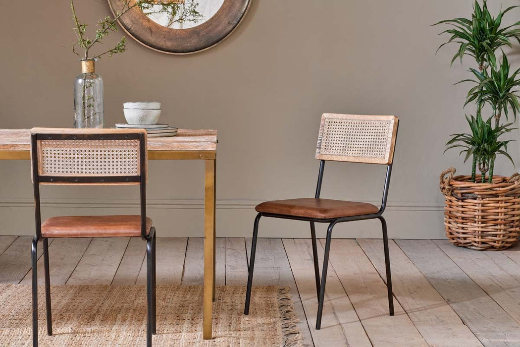 Iswa Leather Cane Dining Chair Tan
