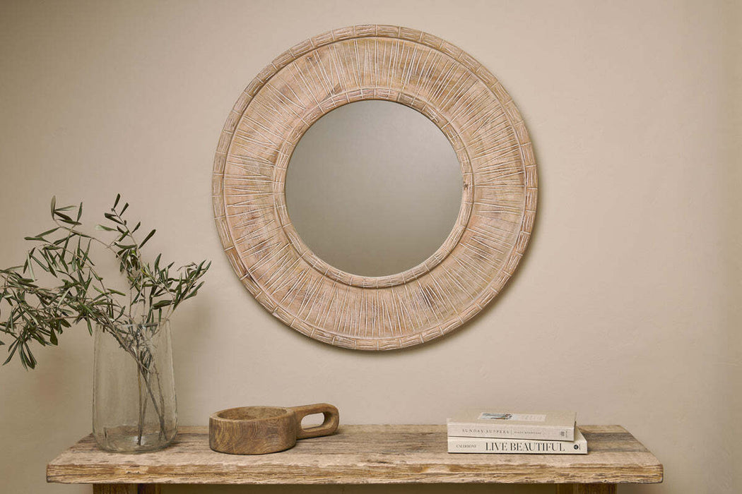 Itwa Mango Wood Carved Mirror Natural